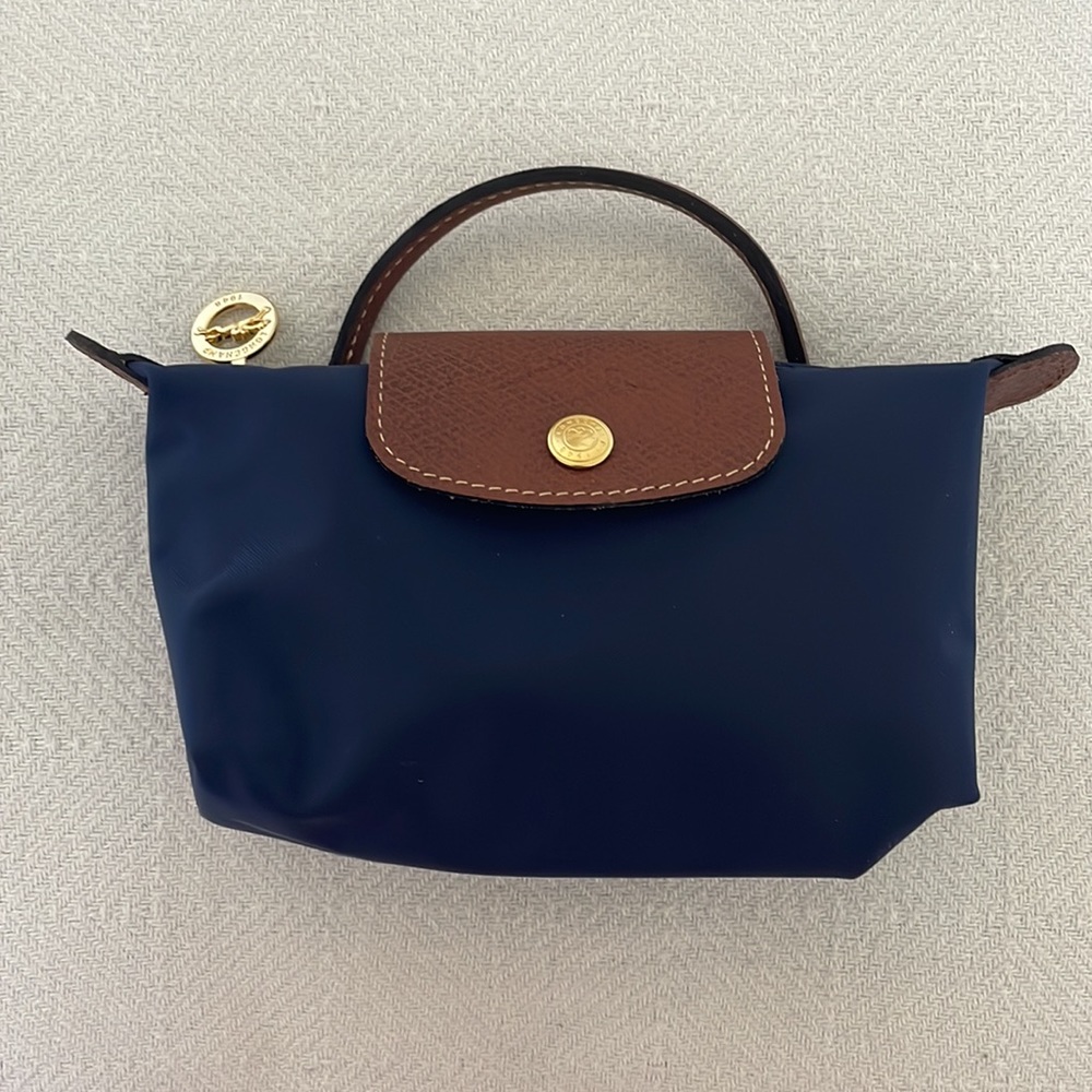 Brand New Longchamp Le Pliage Mini Pouch with Handle Marine